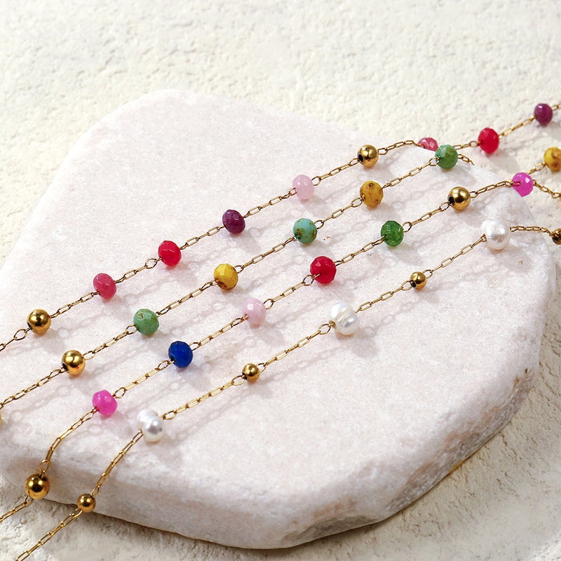 Colorful Natural Stone Clavicle Chain Simple Personality Fashion Hip-Hop Metal Versatile Beach Chain Jewelry - Image 5